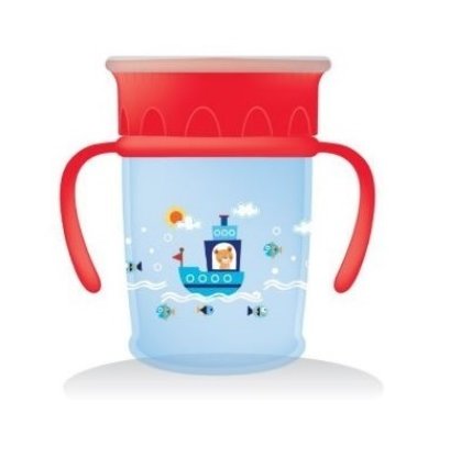 แก้วหัดดื่ม 360 องศา แก้วน้ำเด็ก แก้วน้ำกันสำลัก ขนาด 9ออนซ์ (สีแดง)