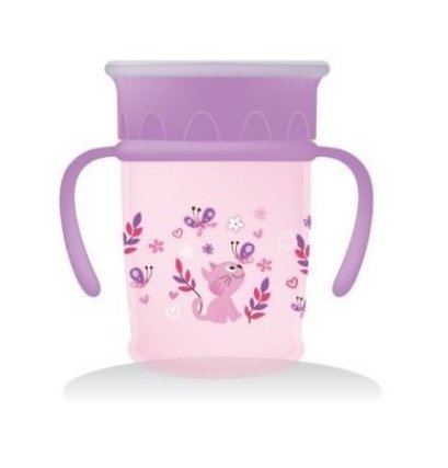 แก้วหัดดื่ม 360 องศา แก้วน้ำเด็ก แก้วน้ำกันสำลัก ขนาด 9ออนซ์ (สีม่วง)