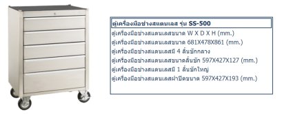 ตู้สำหรับเก็บเครื่องอุปกรณ์มือช่างติดล้อสแตนเลส M-10 รุ่น SS-500