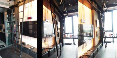 บันไดรางเลื่อนสำหรับชั้นวางสินค้ารางโค้งพ้นสีแดงมาบุญครอง สนใจติดต่อ 089-1468234, 083-0687677 line : hereweare