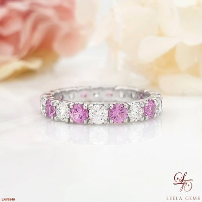 แหวนเพชรแถวรอบวง Pink sapphire