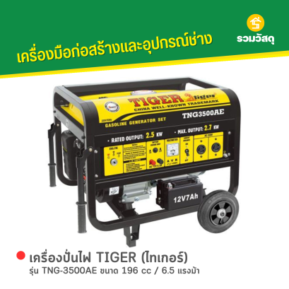เครื่องปั่นไฟ TIGER (ไทเกอร์) รุ่น TNG-3500AE ขนาด 196 cc / 6.5 แรงม้า
