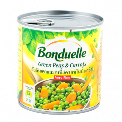 Very Fine Peas and Baby Carrots 400g - Bonduelle / ถั่วลันเตาและเบบี้แครอทกระป๋อง ตรา บ็งดูแอล