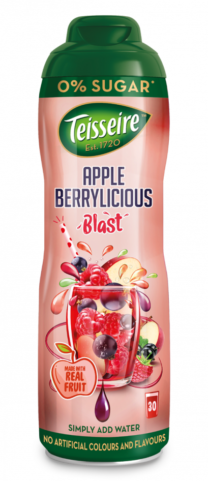 Teisseire Apple Berrylicious 0% Sugar syrup 60cl / ไซรัป เตสแซร์ แอปเปิ้ล แบลคเคอเรนท์ ราสเบอรี่ สูตรไม่มีน้ำตาล