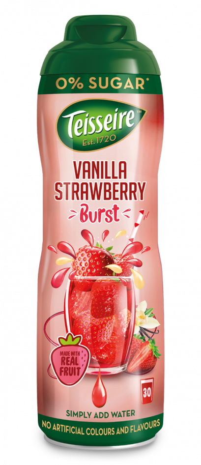 Teisseire Vanilla Strawberry 0% Sugar syrup 60cl / ไซรัป เตสแซร์ วนิลาสตรอเบอรี่ สูตรไม่มีน้ำตาล
