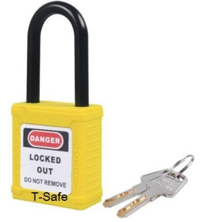TS-NC2-Y Safety Padlock แม่กุญแจนิรภัย สีเหลือง ไม่นำไฟฟ้า ยี่ห้อ T-Safe ขนาด 38 mm.