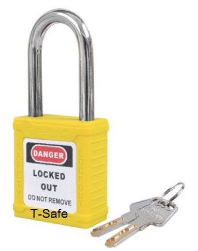 TS-K2-Y Safety Padlock แม่กุญแจนิรภัย สีเหลือง ยี่ห้อ T-Safe ขนาด 38 mm