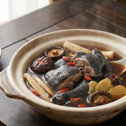 ซุปไก่ดำตุ๋นยาจีน (บำรุงกำลังและเลือดลม)