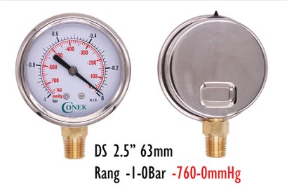 -1 - 0 Bar Vacumm gauge  Dia 2.5" 63MM ( -760-0mmhg)