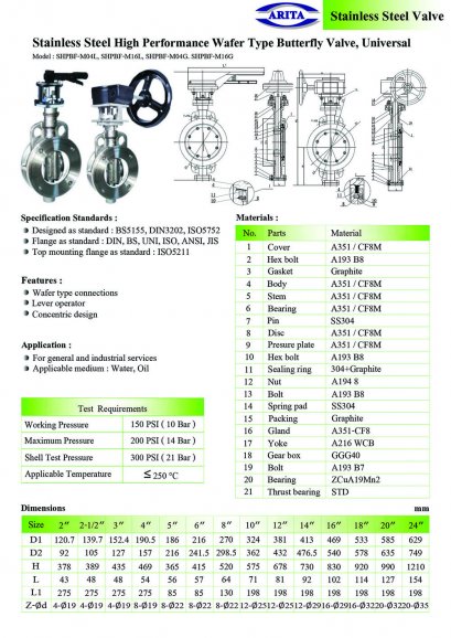 Stainless Steel High Performance Wafer Type Butterfly Valve, Universal