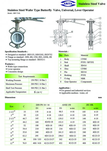 Stainless Steel Wafer Type Butterfly  Valve, Universal