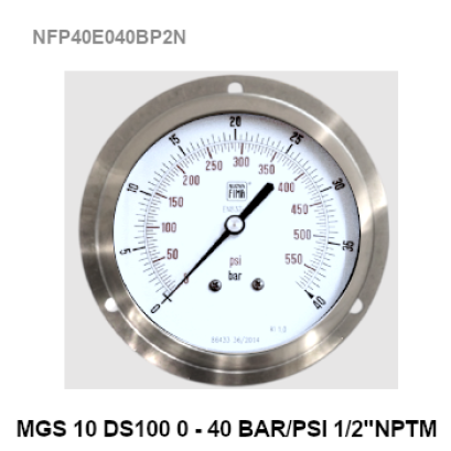 0-40 BarØ 4" Brass Back Connect 1/2" NPT