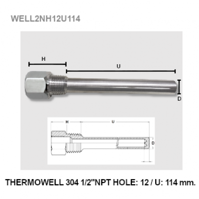 THERMOWELL 304 1/2"NPT HOLE:9/U:114 mm