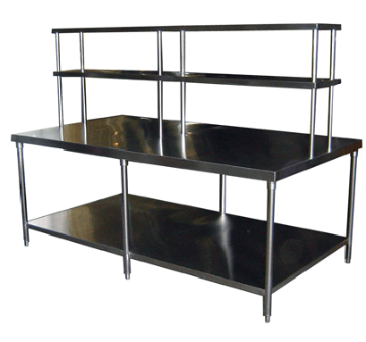 โต๊ะเตรียมอาหาร 2 ชั้น พร้อมชั้นวางของด้านบน