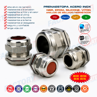 304, 316, 316L Stainless Steel Cable Gland with Fluoroelastome seals