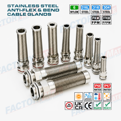 IP68 Stainless Steel Metal Cable Glands with Helical Flexible Pigtail M12x1.5-M50x1.5, Metric Pitch, 316L/316/304 Version