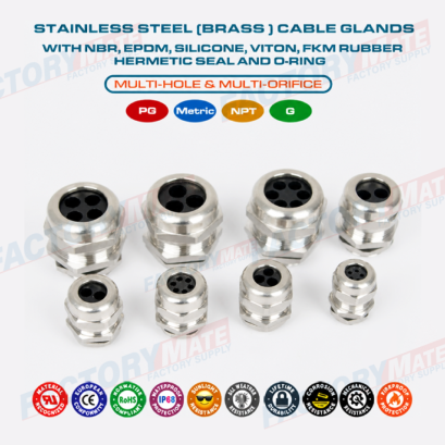 IP68 Brass Multi-Hole Cable Glands, 304/316 Stainless Cable Glands PG & Metric c/w Multi-Orifice (Multi-Entry) Seal