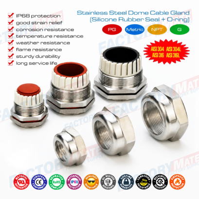 IP68 Hermetic Cable Glands Sealing Connectors Stainless Steel AISI 304 & AISI 316 with PG or Metric Thread-rings