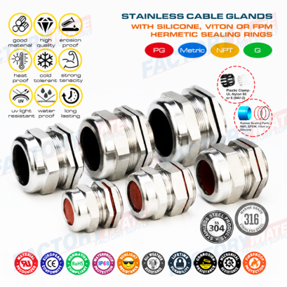IP68 Watertight Cable Gland BSP1/2" (&Oslash; 10-14mm) Stainless Steel AISI 304, AISI 316 or AISI 316L for Electrical Box