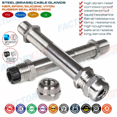 Metal Cable Gland Long Thread IP68, 304/316 Stainless Steel 
