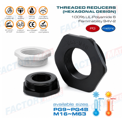 Hex Plastic Reducers Male to Female Thread PG9~PG48 & Hex Nylon Reducing Bushings M16~M63
