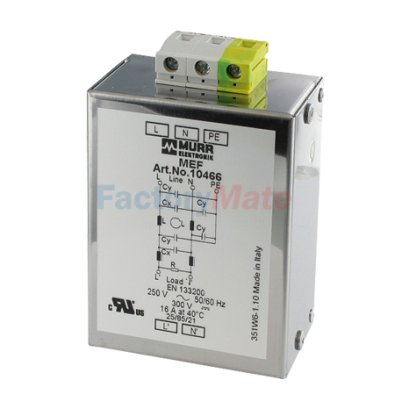 MEF EMC-FILTER 1-PHASE 2-STAGE I:1A,2A,3A,4A,6A,10A,16A U:250 VAC/300 VDC snap on