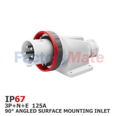 GW60461  90° ANGLED SURFACE MOUNTING INLET - IP67 - 3P+N+E 125A 380-415V 50/60HZ - RED - 6H - MANTLE TERMINAL