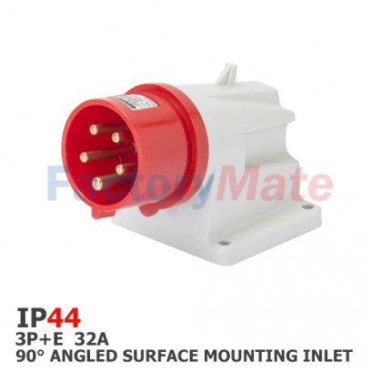 GW60419  90° ANGLED SURFACE MOUNTING INLET - IP44 - 3P+E 32A 380-415V 50/60HZ - RED - 6H - SCREW WIRING
