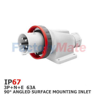 GW61453  90° ANGLED SURFACE MOUNTING INLET - IP67 - 3P+N+E 63A 380-415V 50/60HZ - RED - 6H - MANTLE TERMINAL