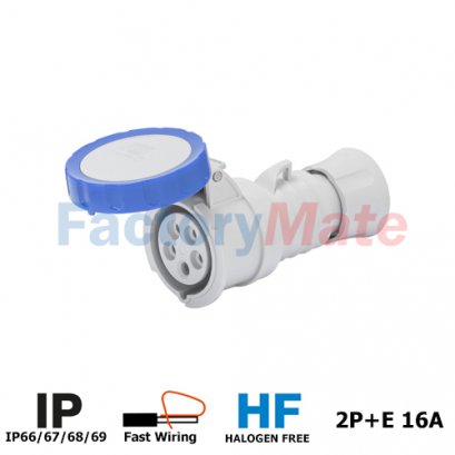 GW62026FH STRAIGHT CONNECTOR HP - IP66/IP67/IP68/IP69 - 2P+E 16A 200-250V 50/60HZ - BLUE - 6H - FAST WIRING