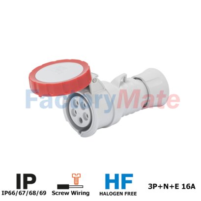 GW62031H STRAIGHT CONNECTOR HP - IP66/IP67/IP68/IP69 - 3P+N+E 16A 380-415V 50/60HZ - RED - 6H - SCREW WIRING