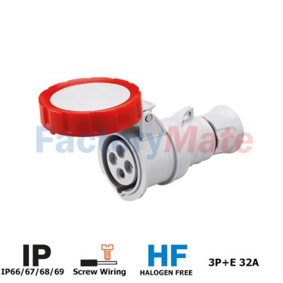 GW62041H   STRAIGHT CONNECTOR HP - IP66/IP67/IP68/IP69 - 3P+E 32A 380-415V 50/60HZ - RED - 6H - SCREW WIRING
