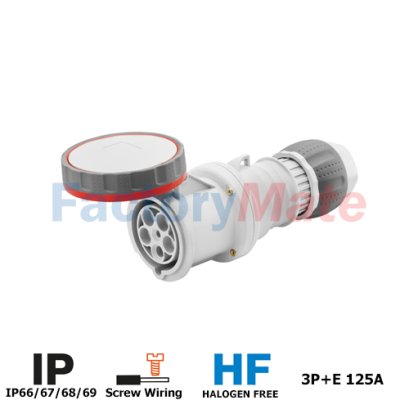 GW62060H  STRAIGHT CONNECTOR HP - IP66/IP67/IP68/IP69 - 3P+E 125A 380-415V 50/60HZ - RED - 6H - MANTLE TERMINAL