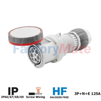 GW62061H  STRAIGHT CONNECTOR HP - IP66/IP67/IP68/IP69 - 3P+N+E 125A 346-415V 50/60HZ - RED - 6H - MANTLE TERMINAL