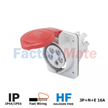 GW62210FH  10° ANGLED FLUSH-MOUNTING SOCKET-OUTLET HP - IP44/IP54 - 3P+N+E 16A 380-415V 50/60HZ - RED - 6H - FAST WIRING
