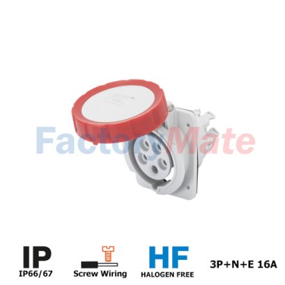 GW62232H  10° ANGLED FLUSH-MOUNTING SOCKET-OUTLET HP - IP66/IP67 - 3P+N+E 16A 380-415V 50/60HZ - RED - 6H - SCREW WIRING