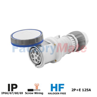 GW62665H  STRAIGHT CONNECTOR HP - IP66/IP67/IP68/IP69 - 2P+E 125A 200-250V 50/60HZ - BLUE - 6H - MANTLE TERMINAL