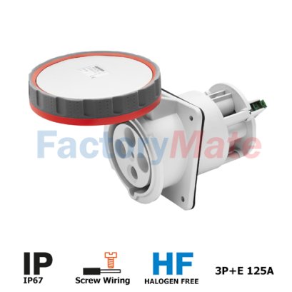 GW68785  10° ANGLED FLUSH-MOUNTING SOCKET-OUTLET - IP67 - 3P+E 125A 380-415V 50/60HZ - RED - 6H - WITH CLEAN CONTACT