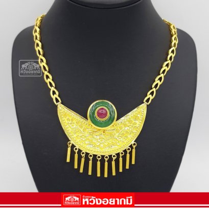 สร้อยคอหยกเงินจีนฝังทับทิม