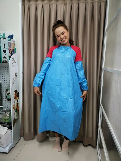 เสื้อกันเปื้อน PVC สีฟ้า (เฉพาะเสื้อ)