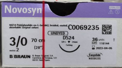 เข็มติดไหมละลาย Novosyn U 3/0 70cm DS24 (exp 09-2026) (1 ซอง)