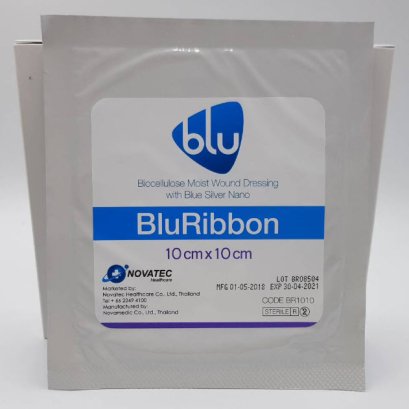 (exp 02-2025) Blu Ribbon 10x10 cm สำหรับแผลที่ติดเชื้อ (1 แผ่น)