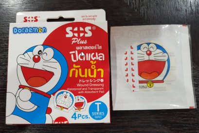 พลาสเตอร์ใสปิดแผลกันน้ำ SOS PLUS  6 ซม. โดราเอมอน ( T SERIES DST01 )
