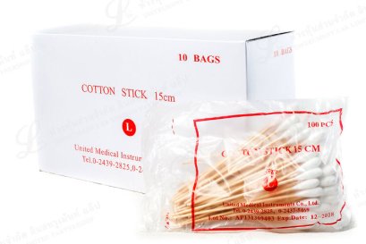 ไม้พันสำลีก้านยาว 6 นิ้ว (100ก้าน/ห่อ)