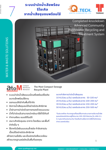 ATOM-ระบบบำบัดน้ำเสียพร้อมรีไซเคิล จากน้ำเสียชุมชนพร้อมใช้