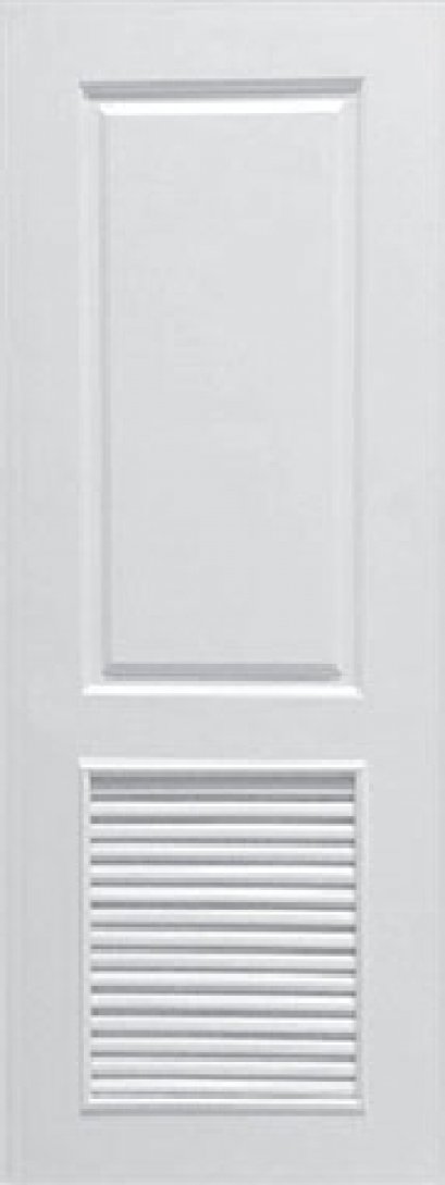 ประตูUPVC ผิวหน้าลายไม้ สีขาว ลูกฟัก 2 ช่องตรง+เจาะเกล็ด 1/2