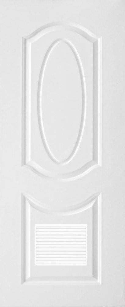 ประตูUPVC ผิวหน้าลายไม้ สีขาว ลูกฟัก 2 ช่องโค้ง+เจาะเกล็ดล่าง 1/4