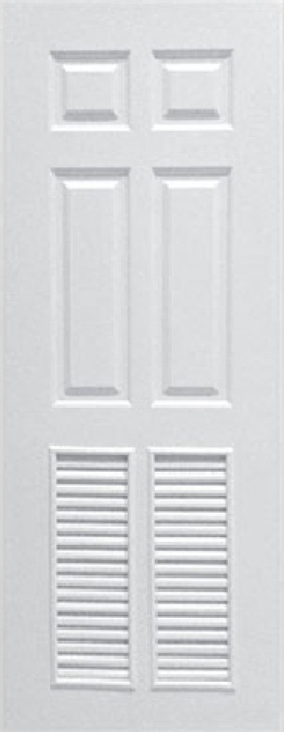 ประตูUPVC ผิวหน้าลายไม้ สีขาว บานลูกฟัก 6 ช่องตรง+เจาะเกล็ดล่าง 1/2