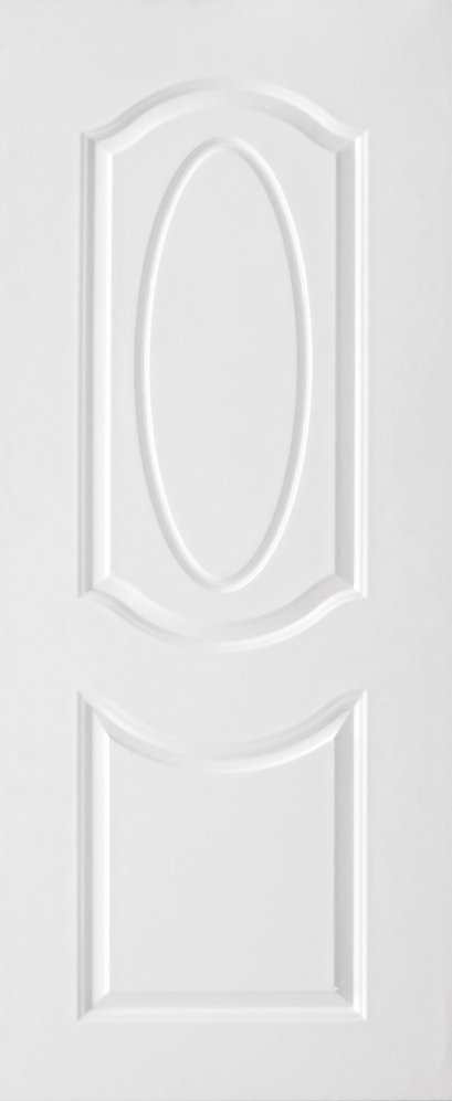 ประตูUPVC ผิวหน้าลายไม้ สีขาว บานลูกฟัก 2 ช่องโค้ง