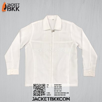 เสื้อแจ็คเก็ต ทรงกึ่งสูท แบบคอปกหรือคอเชิ้ต สีขาว